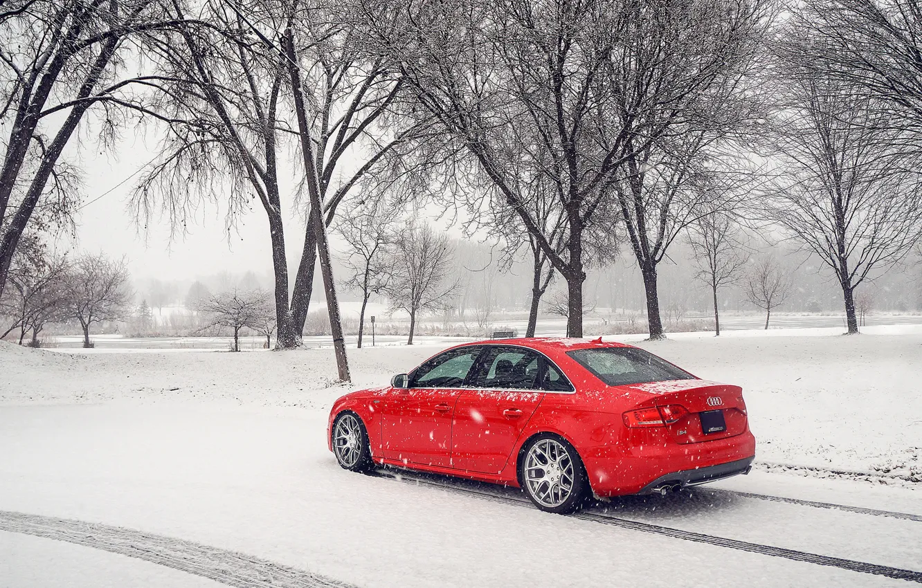 Фото обои зима, снег, Audi, ауди, red, красная