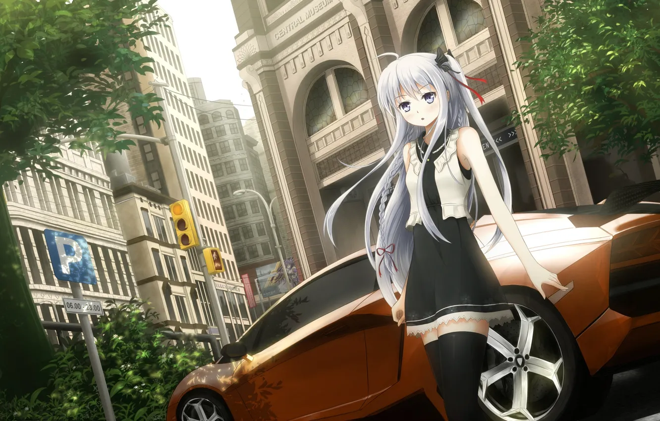 Фото обои взгляд, девушка, город, удивление, автомобиль, art, asakurashinji