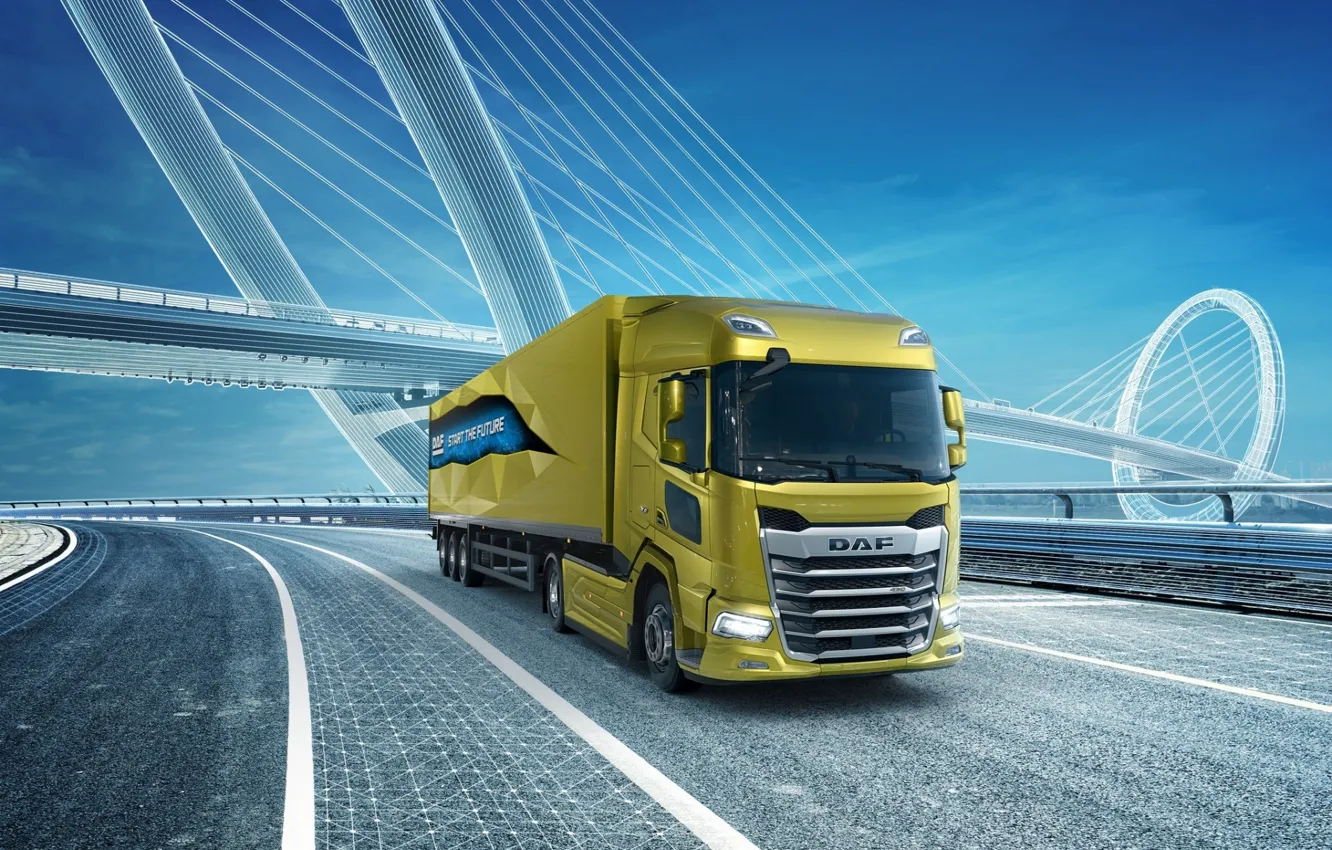 Фото обои road, bridge, DAF XF 480
