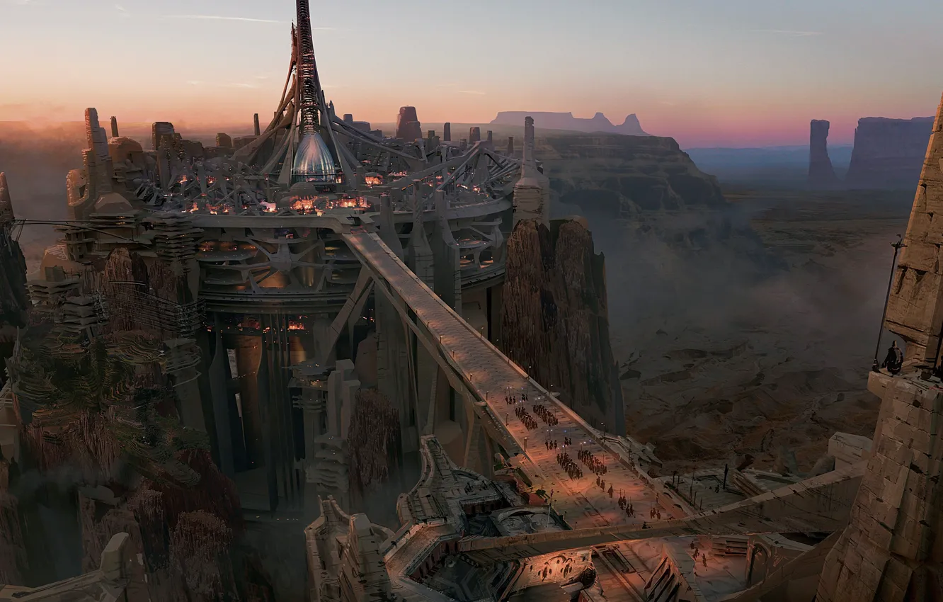 Фото обои мост, город, скалы, высота, каньон, Concept art, John Carter