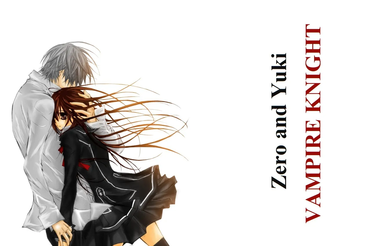 Фото обои длинные волосы, art, обьятия, студенты, vampire knight, yuuki cross, рыцарь-вампир, белая рубашка