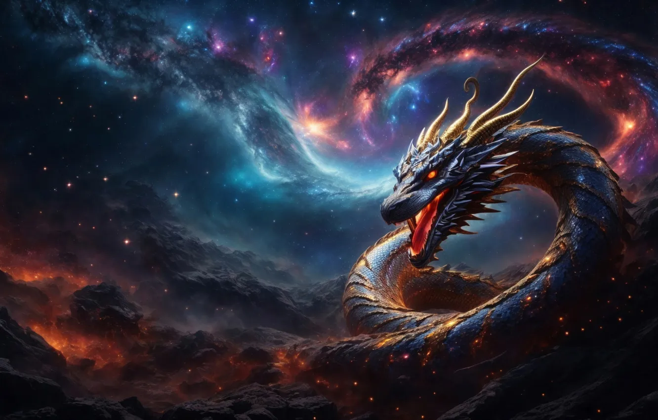 Фото обои fantasy, stars, dragon