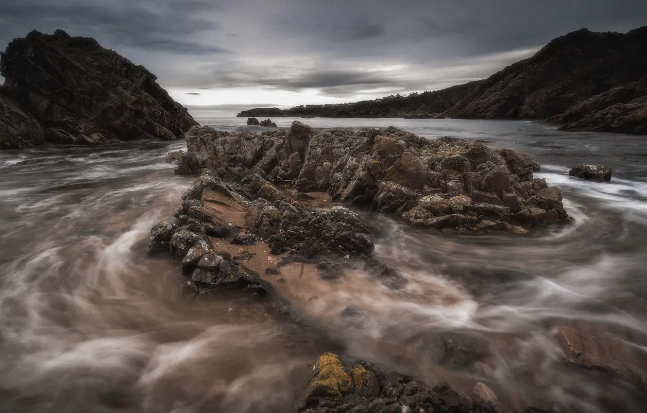 Фото обои камни, побережье, Шотландия, Scotland, Portknockie, Morayshire, Portknockie harbour