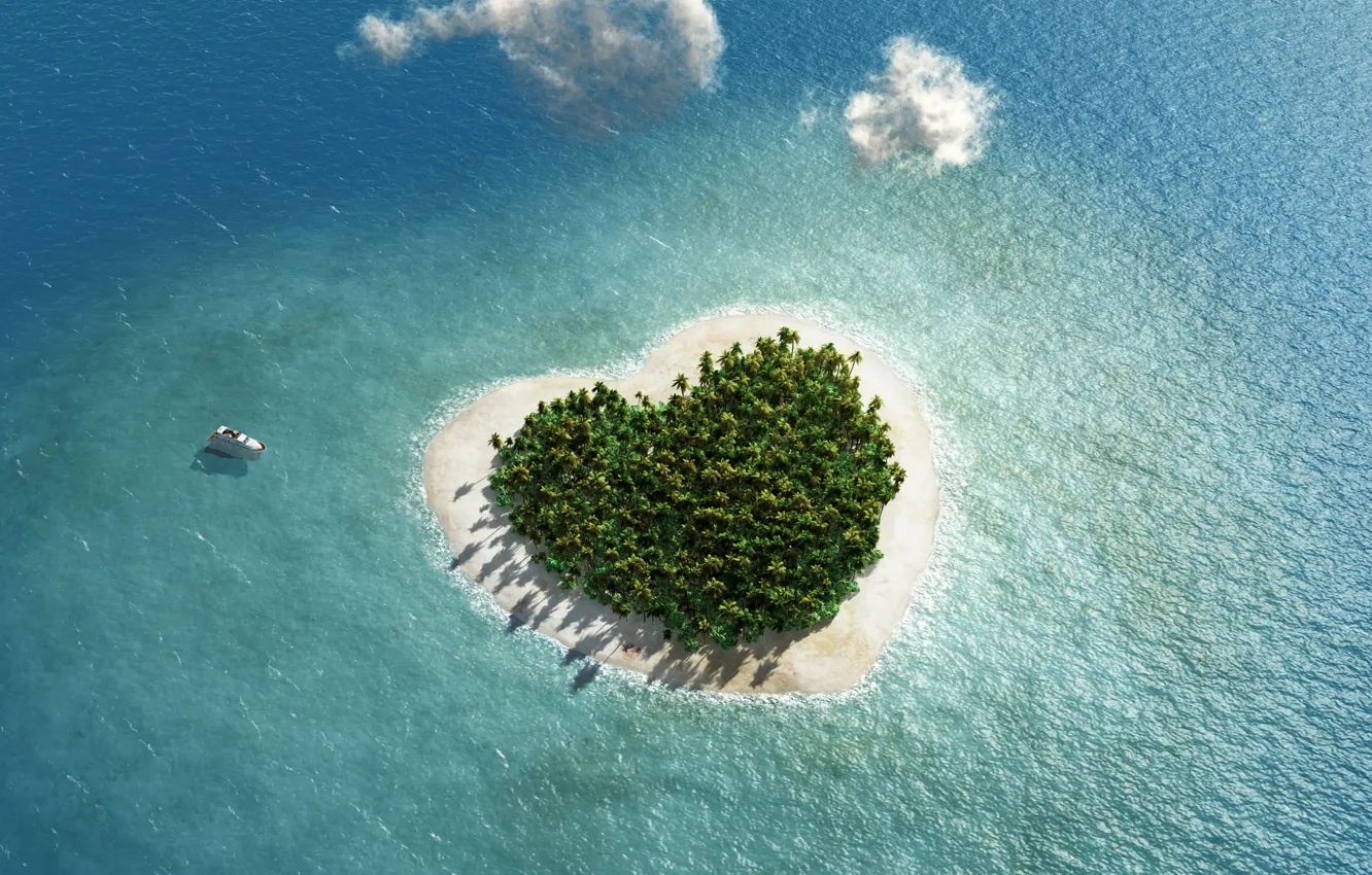 Фото обои Природа, Море, Сердце, Остров, Тропики, Сверху