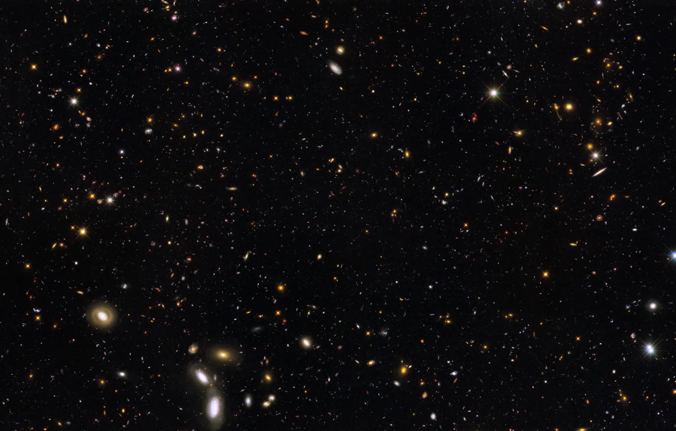 Фото обои Хаббл, Вселенная, Галактики, НАСА, Galaxies Hubble Ultra Deep Field Partial, 12 биллионов световых лет