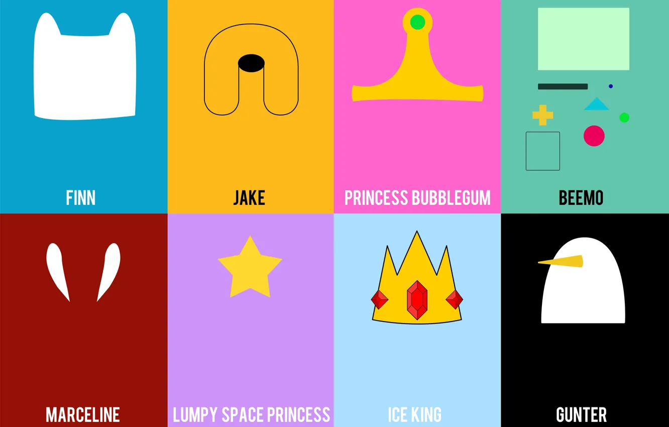 Фото обои Jake, Adventure Time, Finn, Marceline, Gunter, Ice King, Lumpy Space Princess, Princess Bubblegum