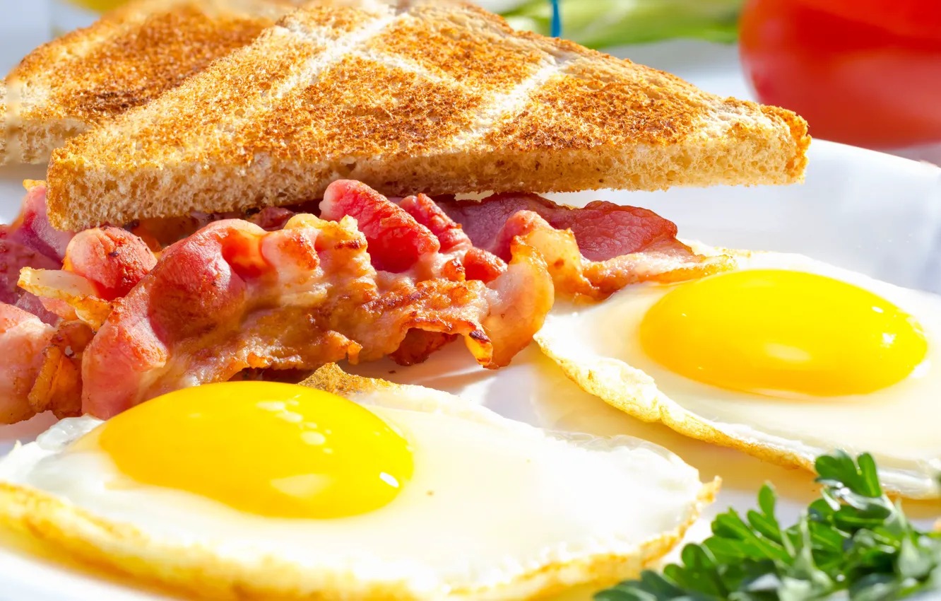 Фото обои завтрак, яичница, бекон, тосты, breakfast