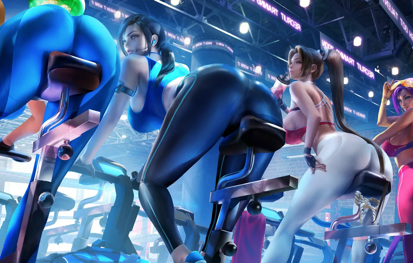 Фото обои девушка, рисует, тренажер