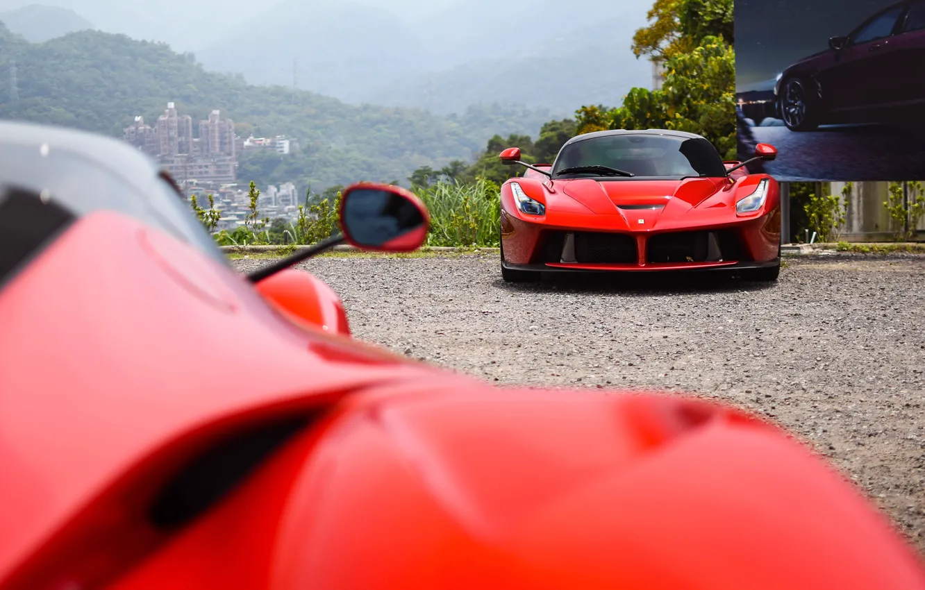 Фото обои Ferrari, Red, Laferrari, Side mirror