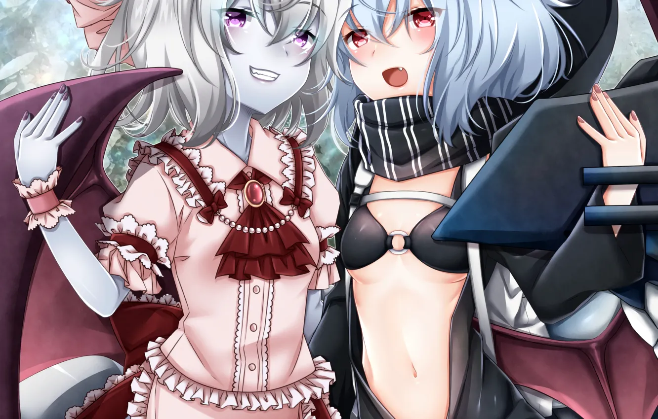 Фото обои sexy, cleavage, thighhighs, dress, girls, boobs, anime, wings