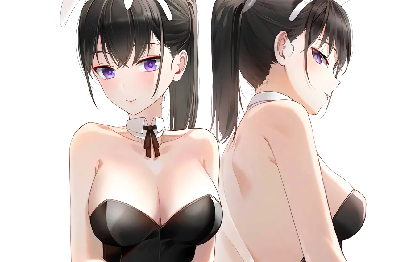 Фото обои girl, sexy, cleavage, long hair, boobs, anime, beautiful, purple eyes