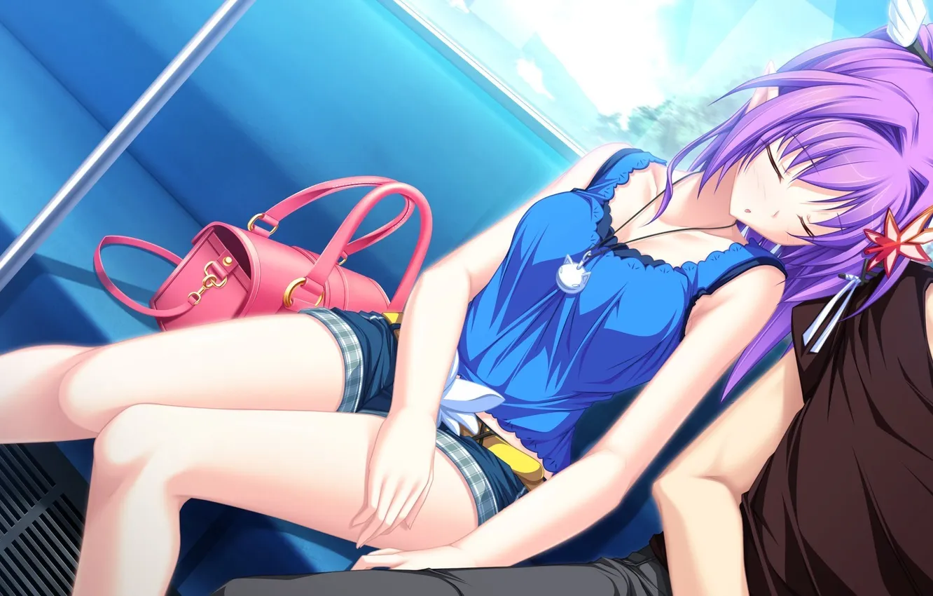 Фото обои девушка, поезд, спит, парень