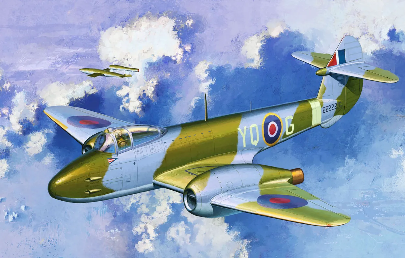 Фото обои Королевские ВВС, Gloster Meteor, Gloster Aircraft Company, первый британский реактивный истребитель, F.1, F.Mk I