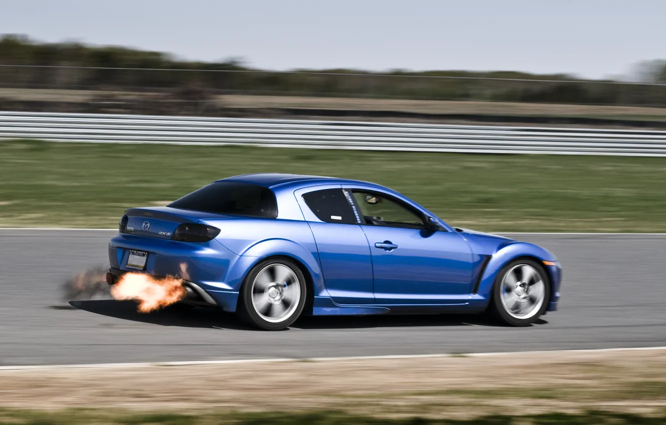 Фото обои синий, пламя, тюнинг, скорость, mazda, rx-8