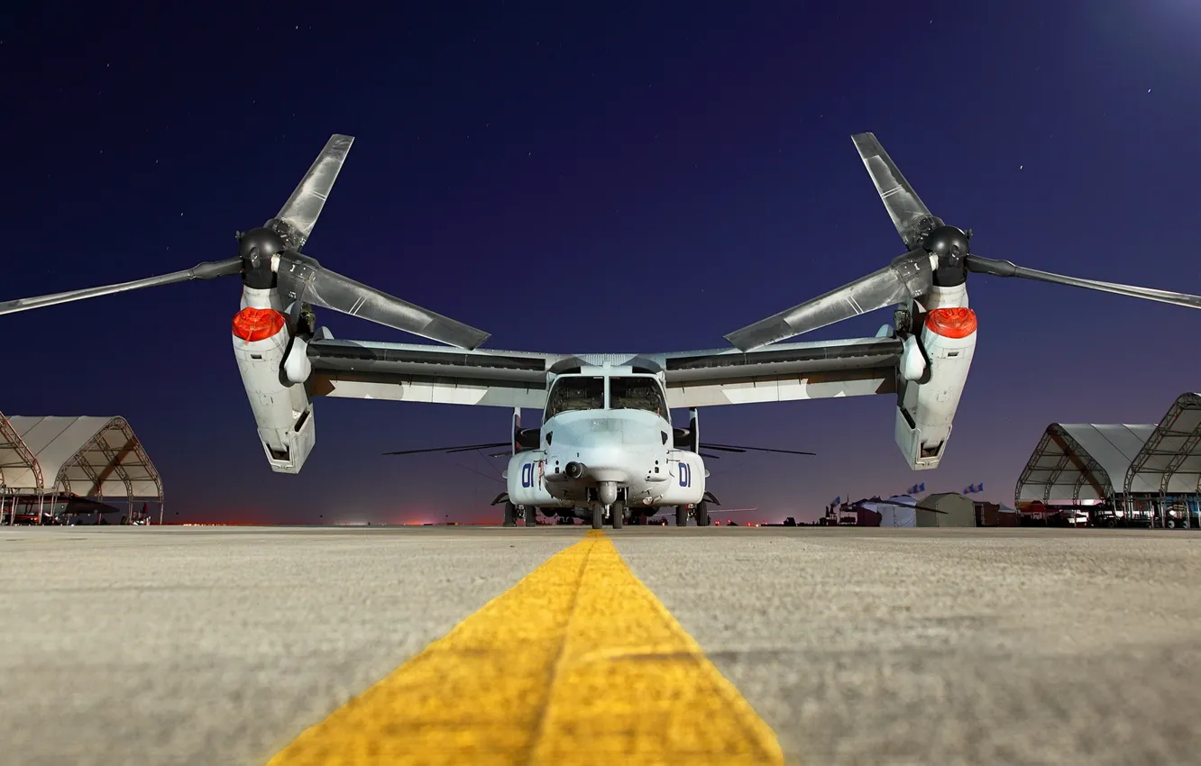 Фото обои ночь, самолёт, аэродром, Bell V-22 Osprey