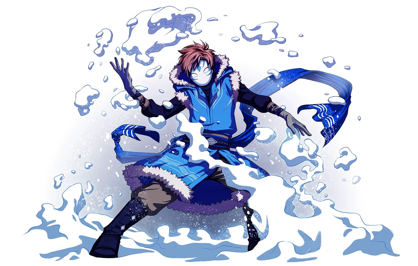 Фото обои снег, маска, парень, anime, art