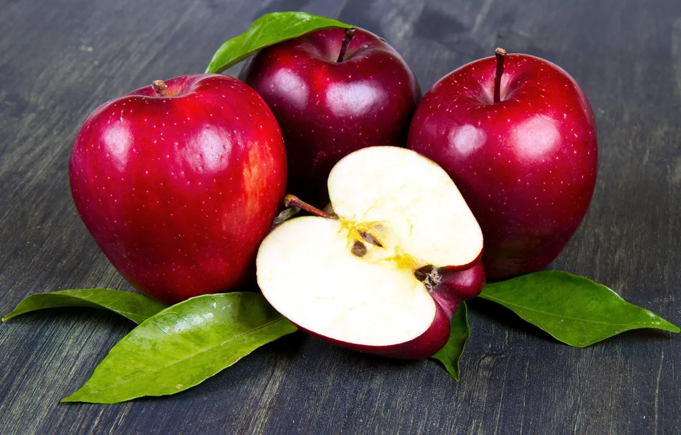 Фото обои яблоки, красные, половинка