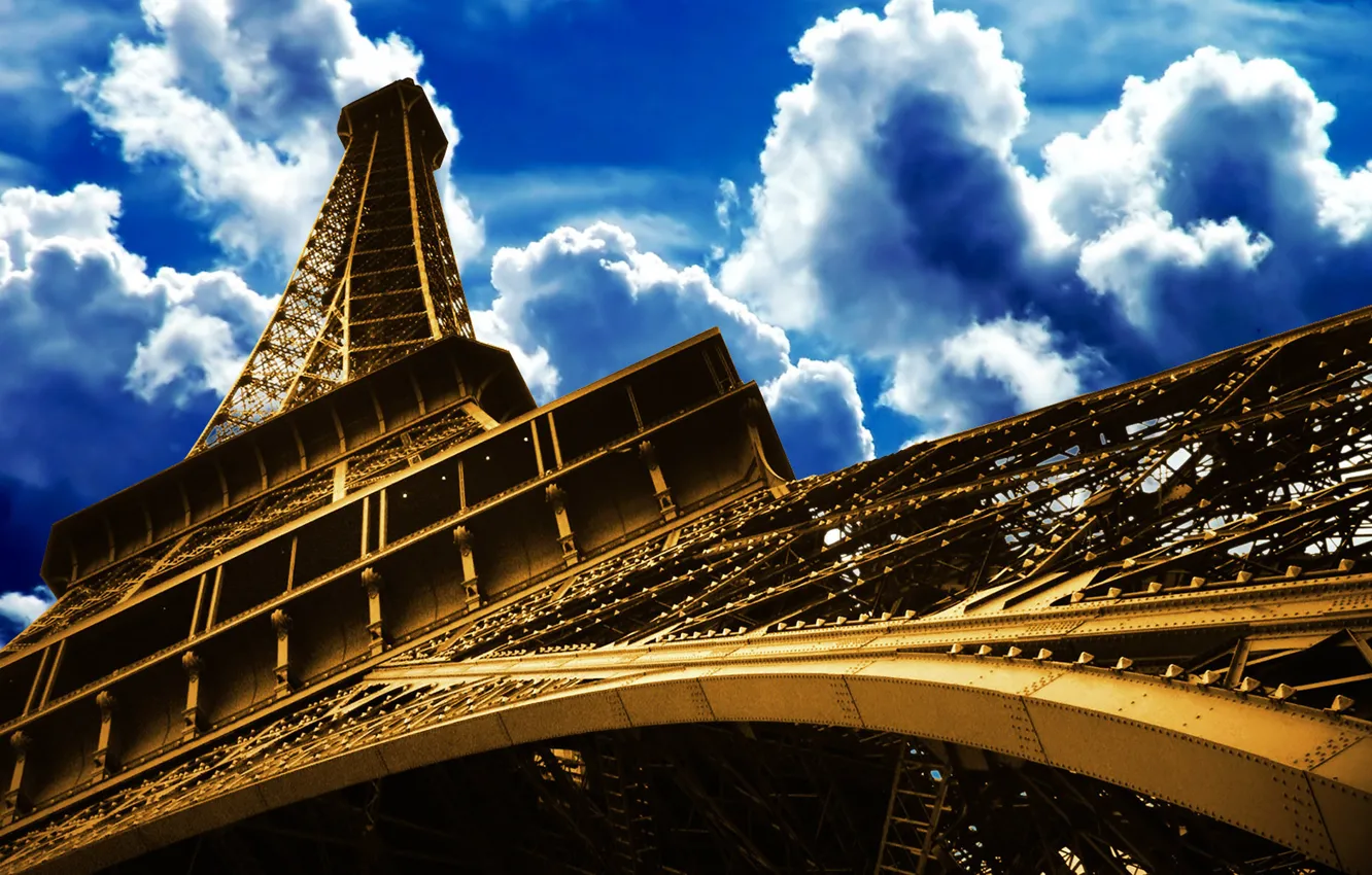 Фото обои небо, Париж, день, Эйфелева башня