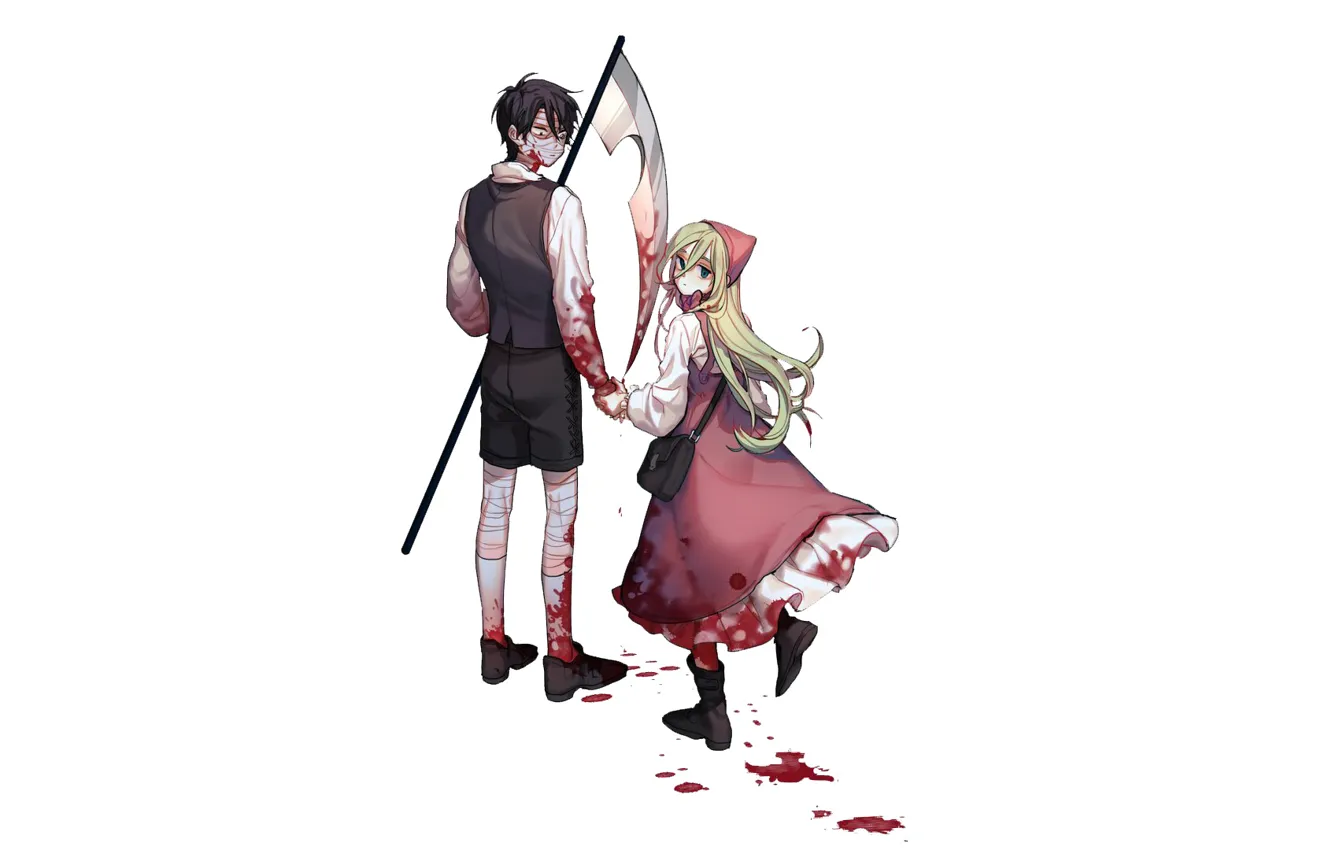Фото обои девушка, кровь, коса, парень, Ангел кровопролития, Satsuriku no Tenshi