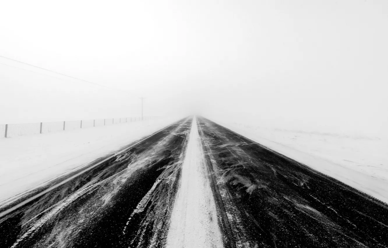 Фото обои дорога, снег, метель