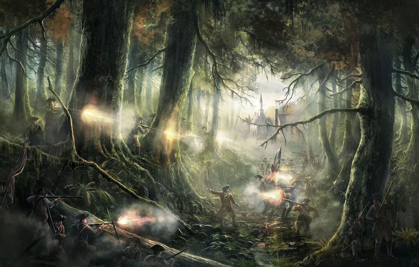 Фото обои лес, оружие, бой, солдаты, Empire: Total War