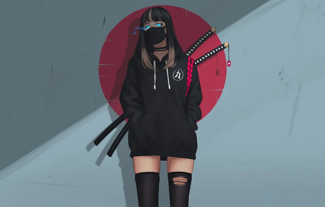 Фото обои Girl, Anime, Samurai, Katana, Anime Girl, AI Art, AI Generated