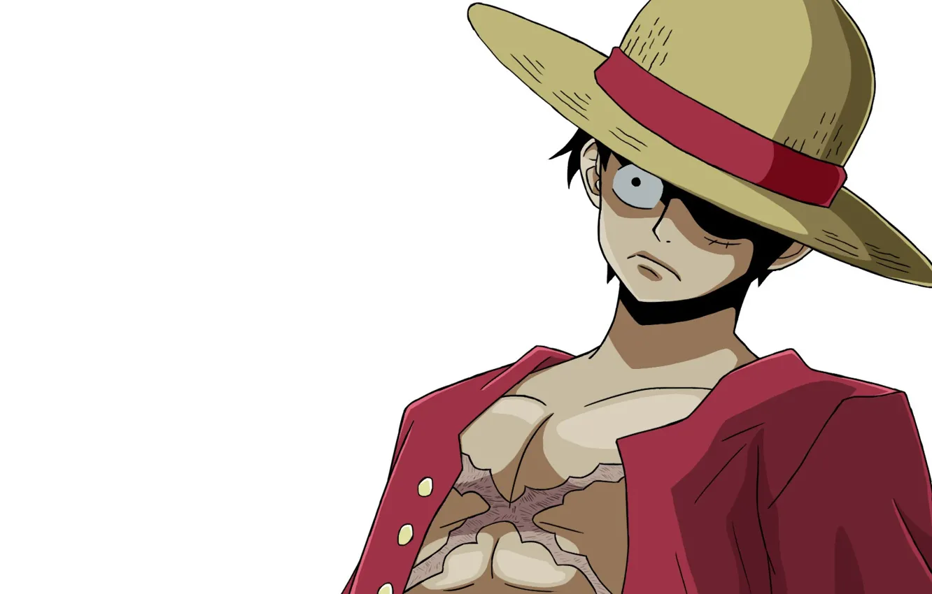 Фото обои шляпа, белый фон, парень, One Piece