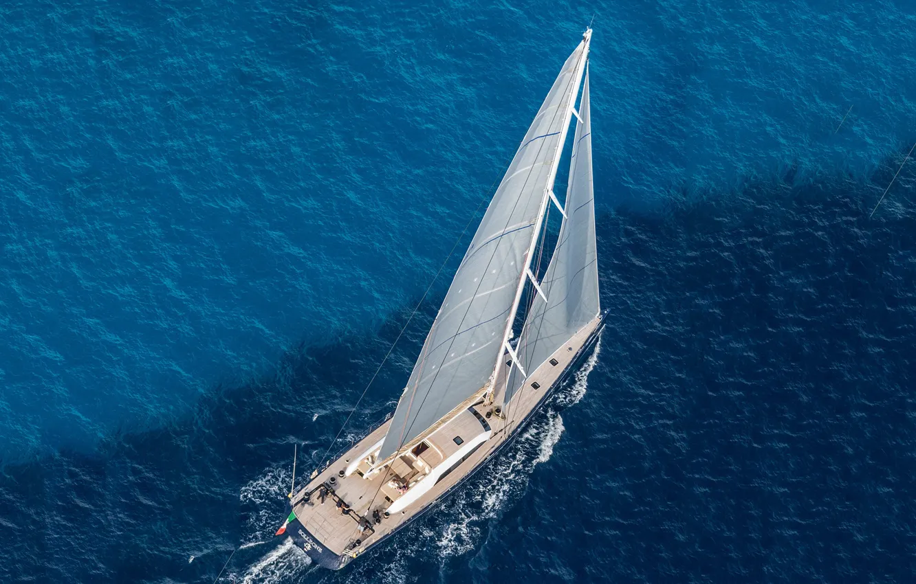 Фото обои море, путь, ветер, яхта, сверху, паруса, yacht Solleone, Leonardo Ferragamo