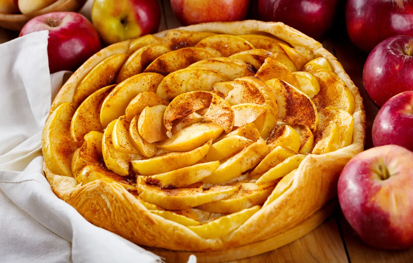 Фото обои яблоки, пирог, выпечка, салфетка, яблочный пирог