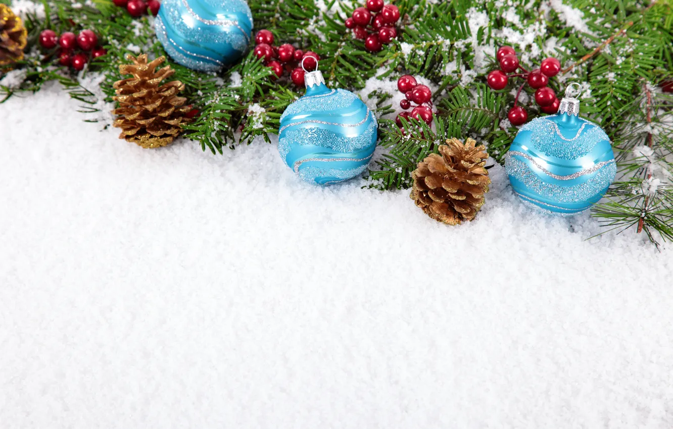 Фото обои снег, украшения, шары, Новый Год, Рождество, Christmas, balls, decoration