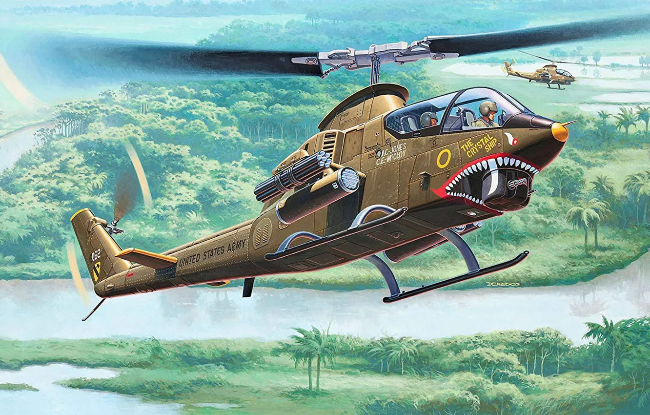 Фото обои Cobra, Bell, боевой вертолёт, американский ударный вертолёт, AH-1G