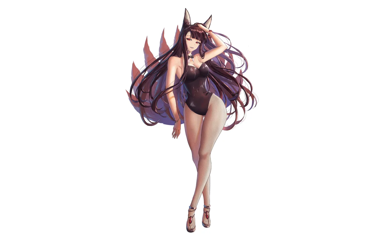 Фото обои girl, sexy, cleavage, long hair, brown hair, boobs, animal ears, anime