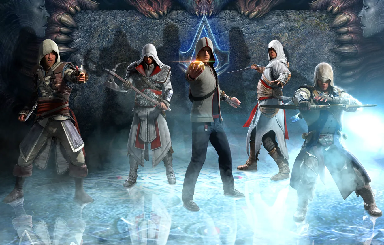 Фото обои Ezio, Brotherhood, Assassin's Creed, altair, Desmond Miles, Ezio Auditore da Firenze, Connor Kenway, Black Flag