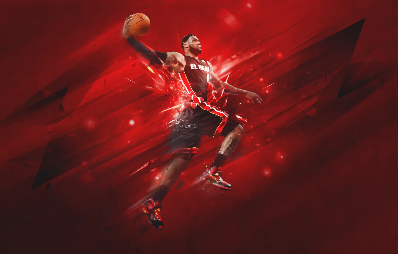 Фото обои Красный, Майами, Спорт, Баскетбол, Miami, NBA, LeBron James, Heat