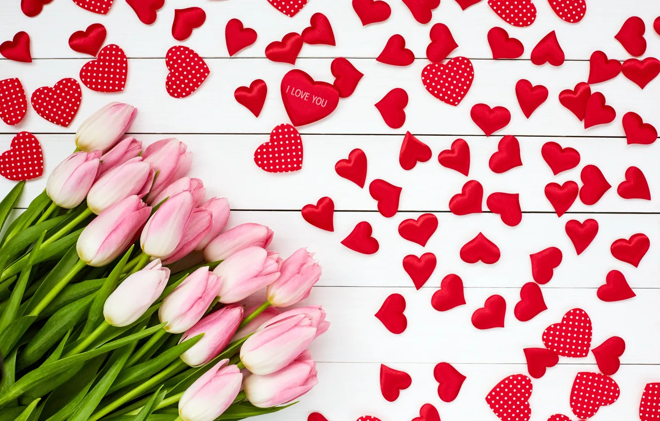 Фото обои любовь, цветы, букет, сердечки, тюльпаны, love, розовые, wood