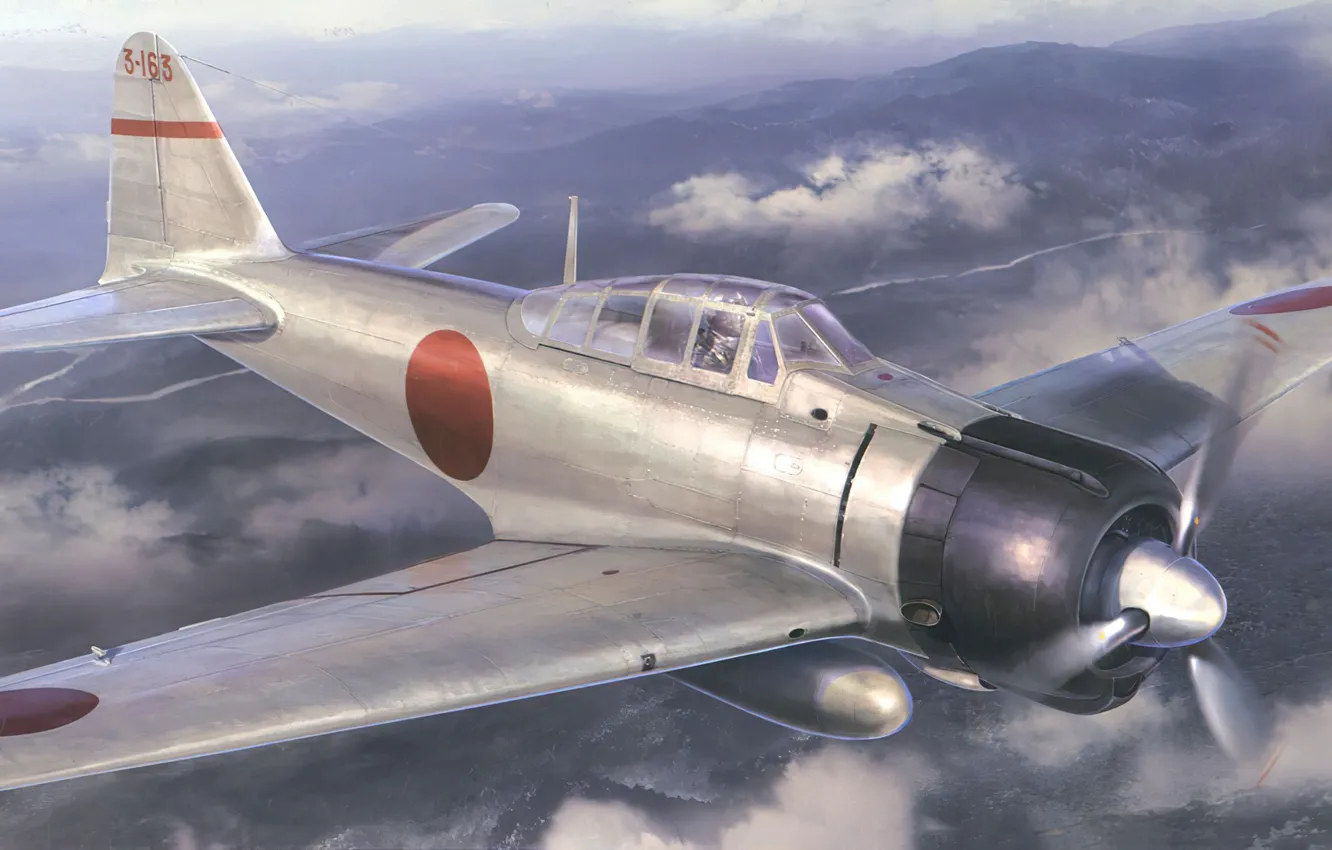 Фото обои art, aviation, ww2, zero, Mitsubishi a6m2, airplanet