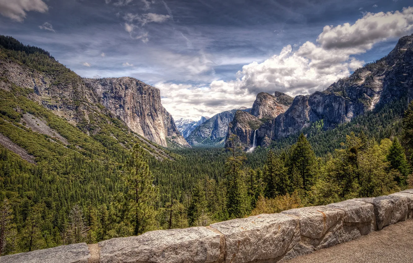 Фото обои лес, горы, фото, водопад, Калифорния, USA, Йосемити