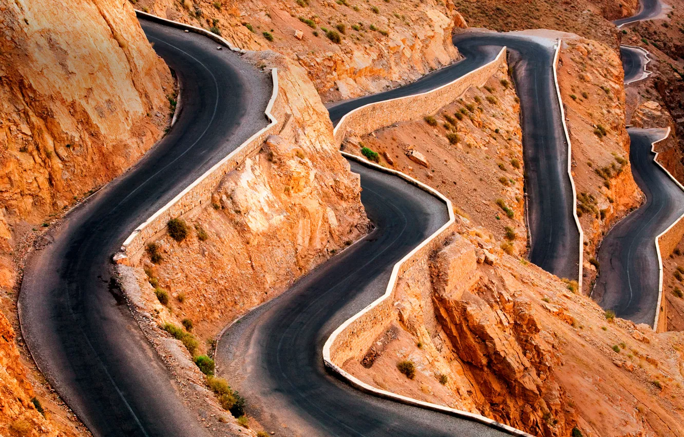Фото обои дорога, серпантин, Марокко, ущелье Дадес, Атласские горы
