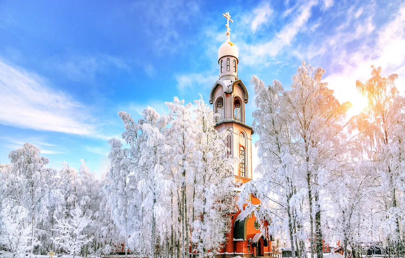 Фото обои зима, Санкт-Петербург, храм, Россия