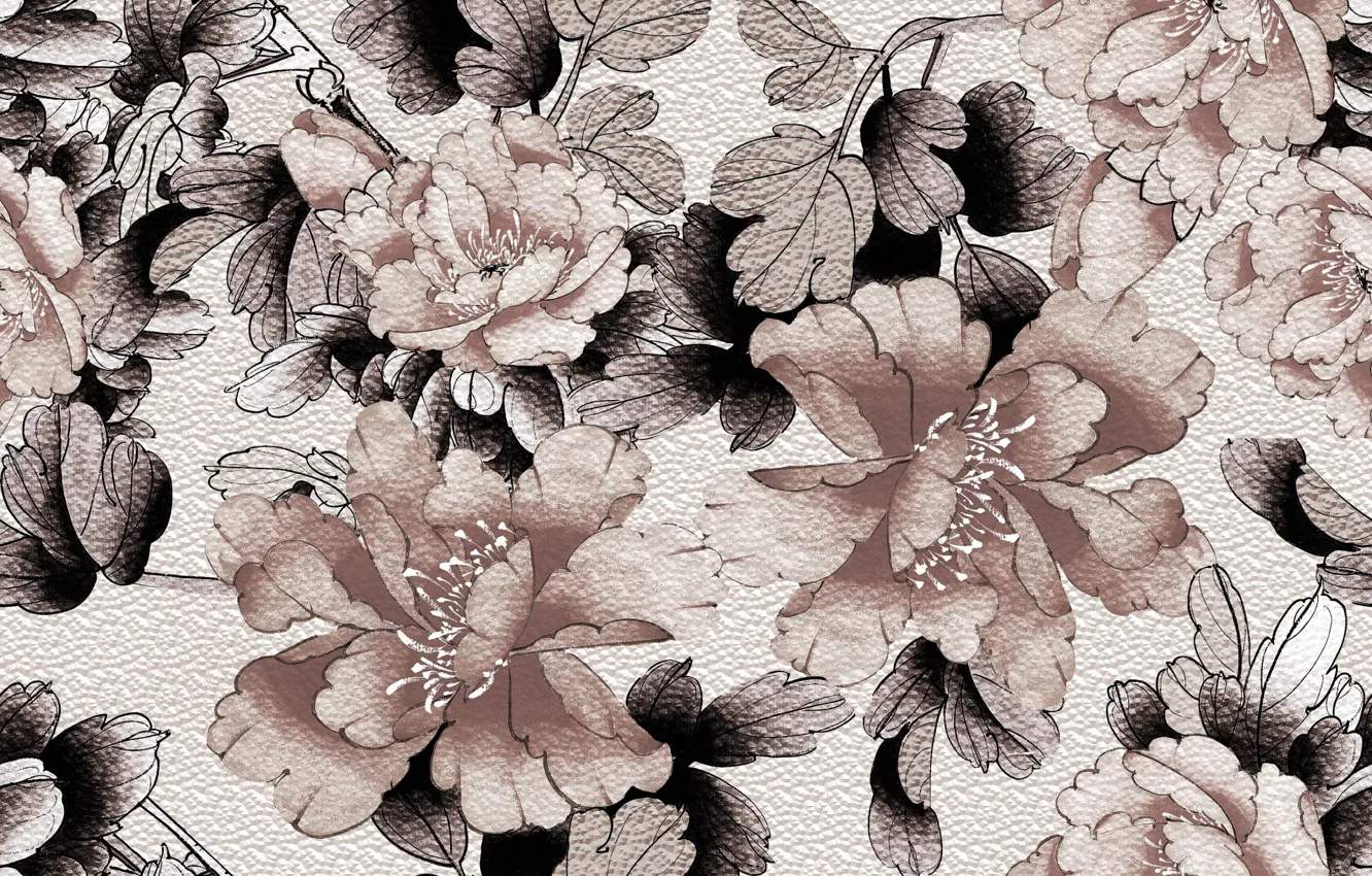 Фото обои листья, цветы, фон, Background, Pattern, Floral