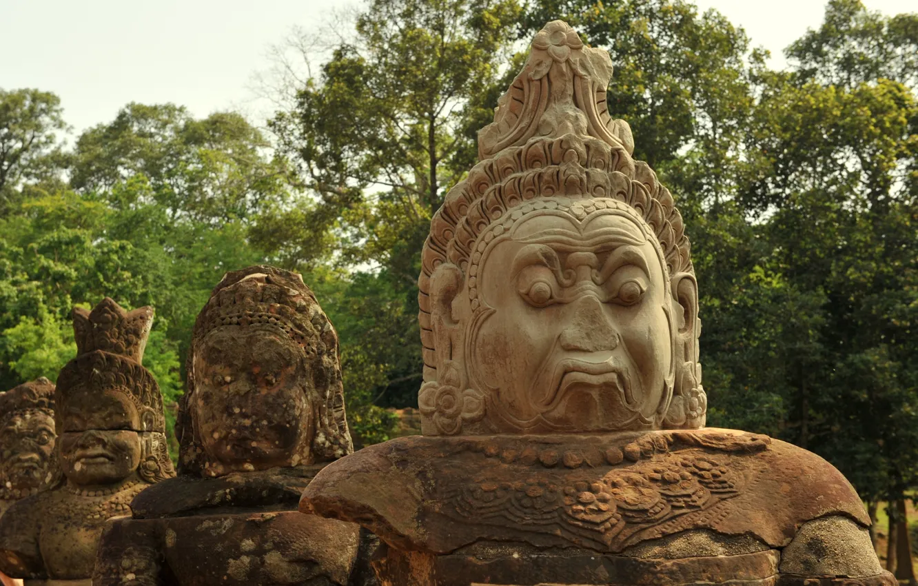 Фото обои статуи, Камбоджа, древние, изваяния, каменные