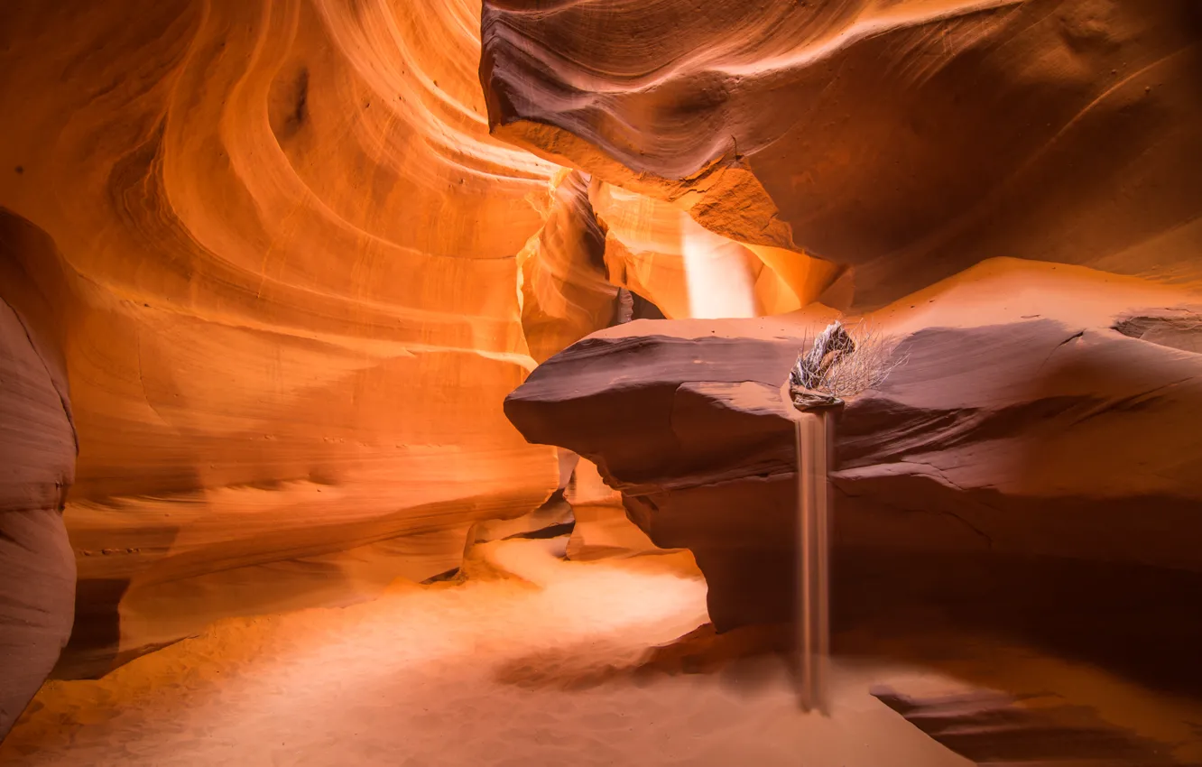 Фото обои песок, свет, природа, скалы, текстура, Аризона, США, Каньон Антилопы