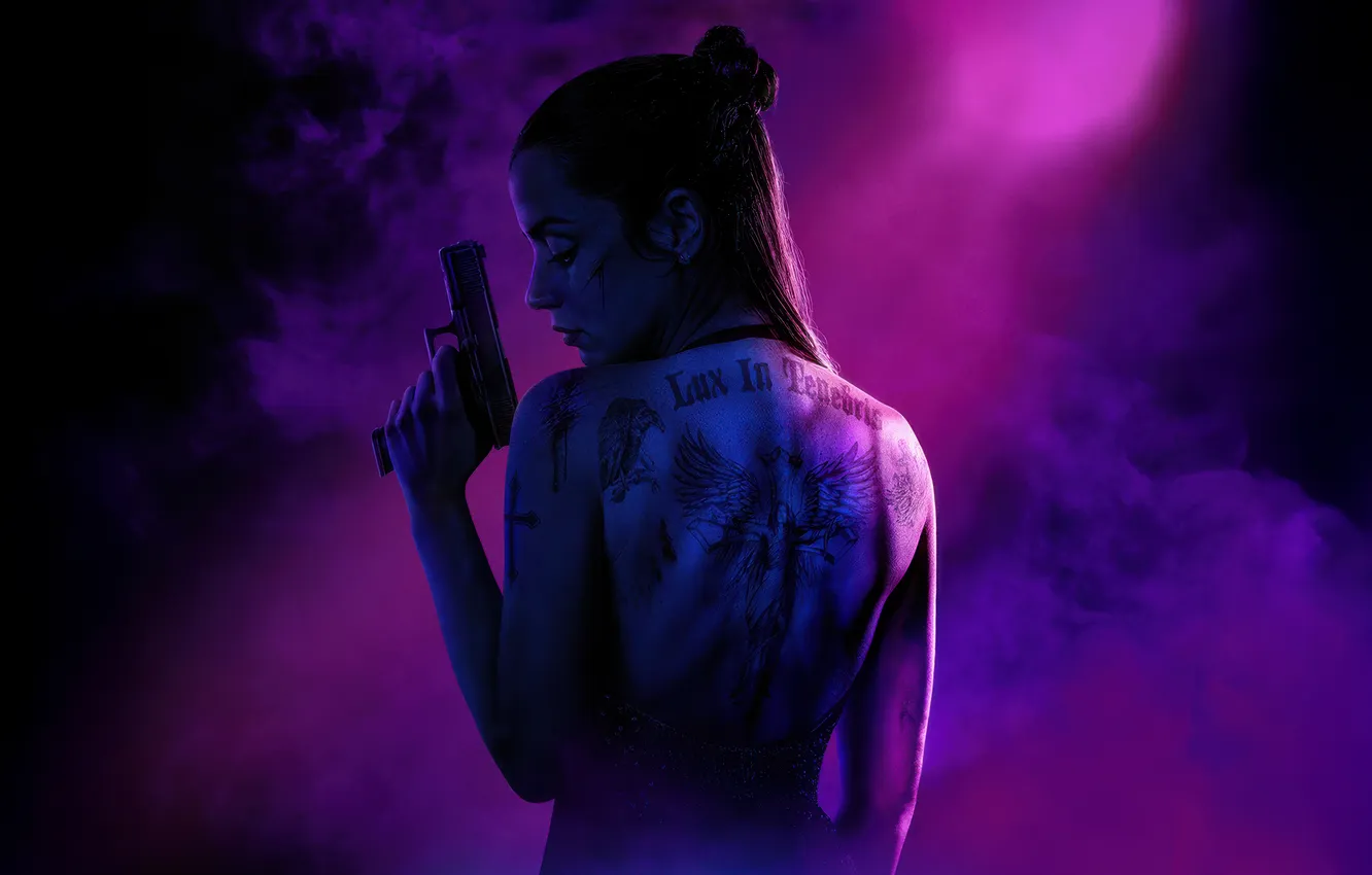 Фото обои gun, woman, ballerina