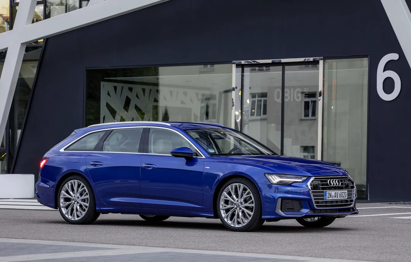 Фото обои синий, Audi, выход, 2018, универсал, A6 Avant