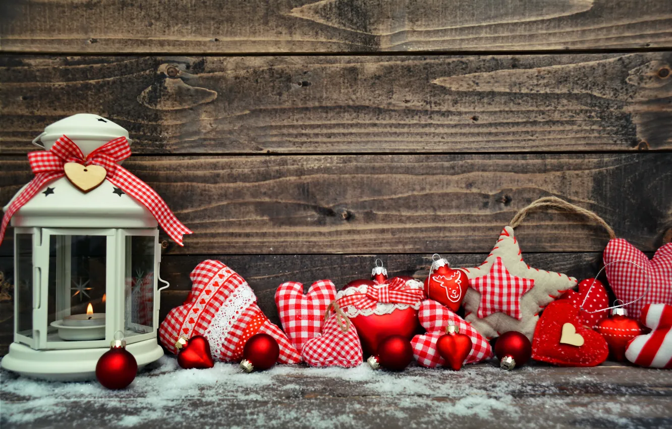 Фото обои украшения, игрушки, Новый Год, Рождество, фонарь, balls, heart, wood