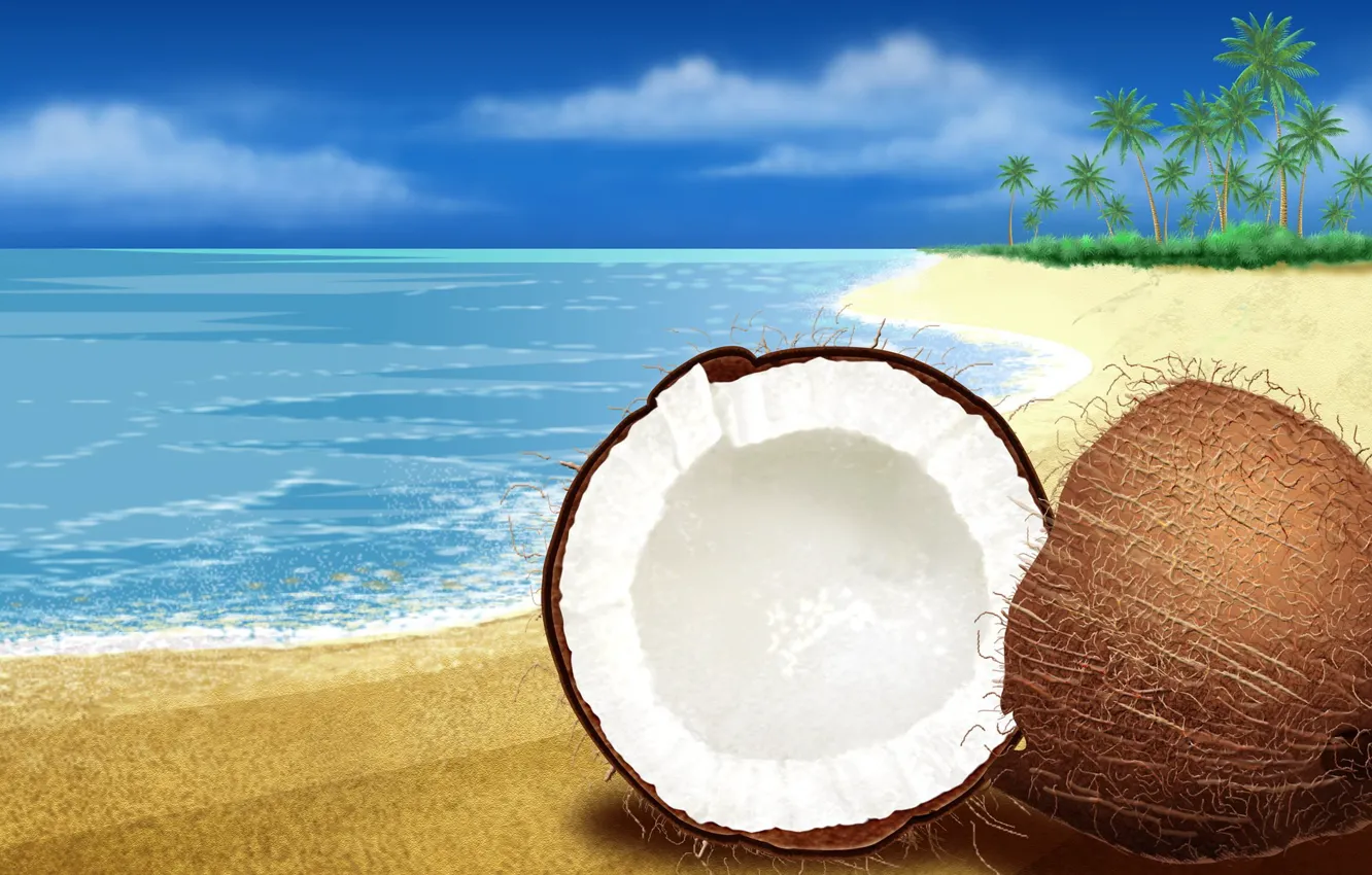Фото обои песок, море, кокос