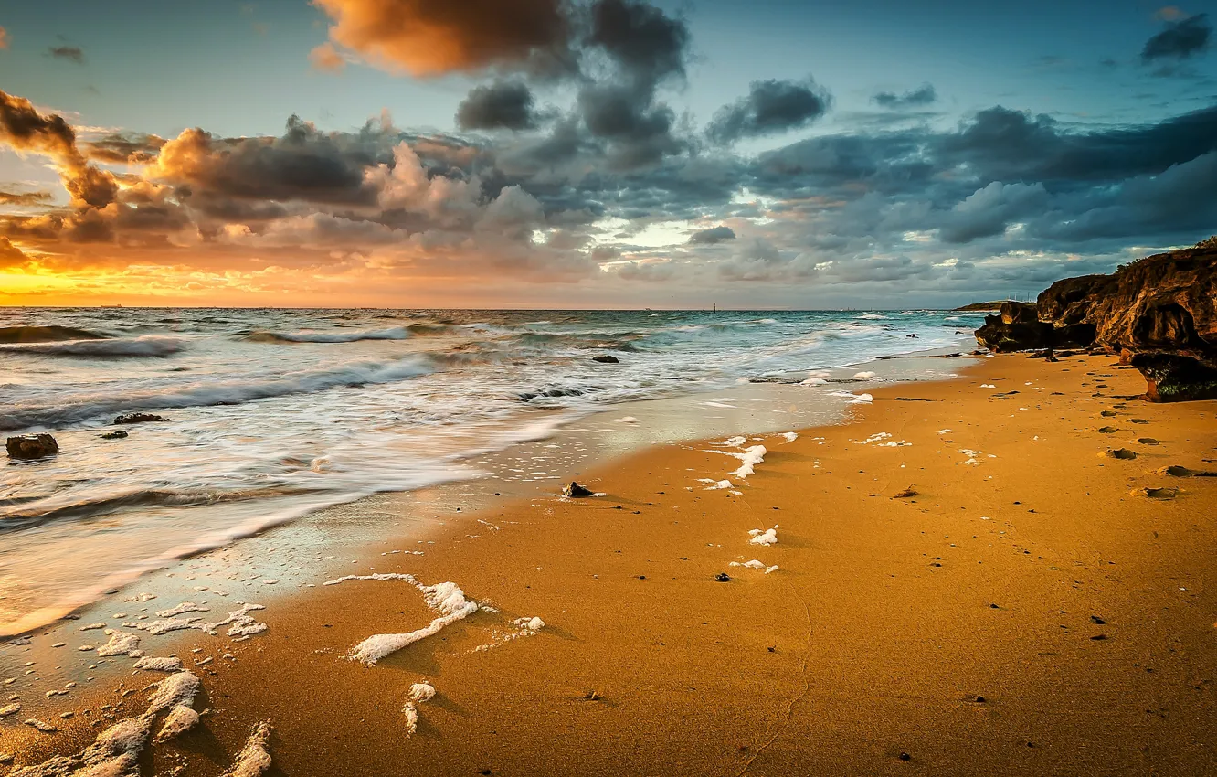 Фото обои песок, море, волны, пляж, пена
