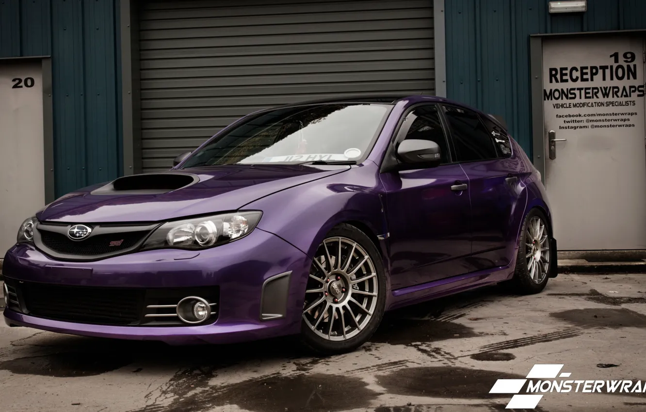 Фото обои Subaru, Impreza, WRX, STI, purple, wrap, Gloss