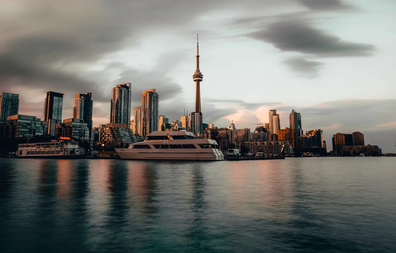 Фото обои city, Canada, sky, ocean, coast, sunset, water, dusk
