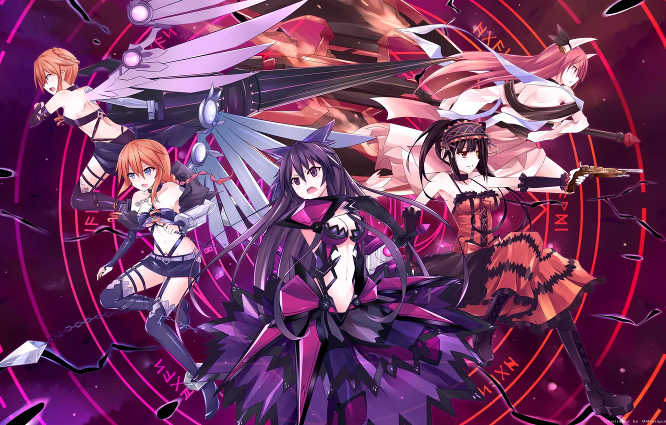 Фото обои пистолет, оружие, девушки, крылья, аниме, арт, date a live, tokisaki kurumi